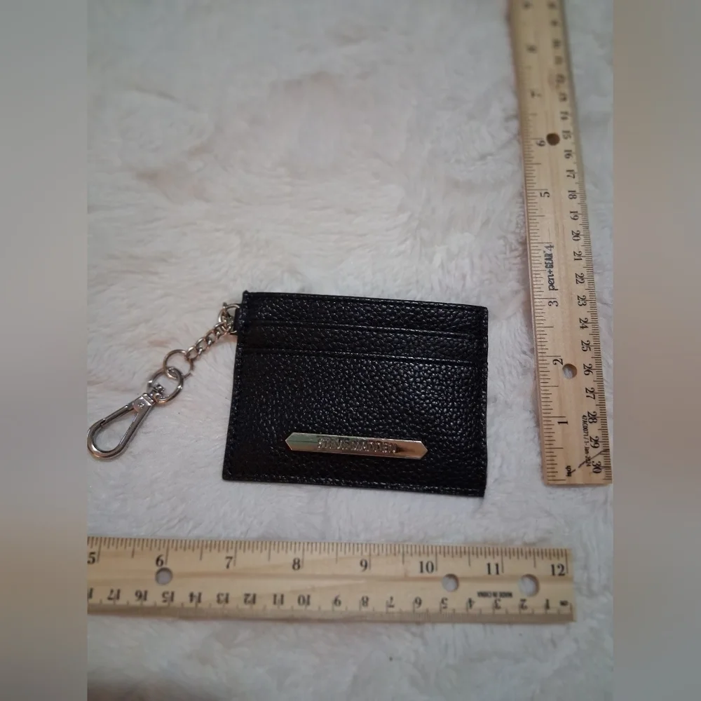 Steve Madden Textured Black Card Holder with Silver Chain